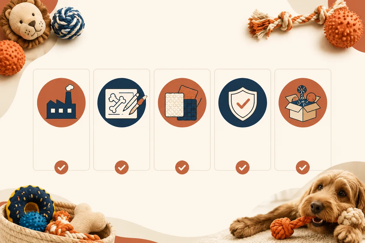 Checklist of what to evaluate in a Chinese pet toy manufacturer: experience, design capability, materials expertise, certifications, and sample policy